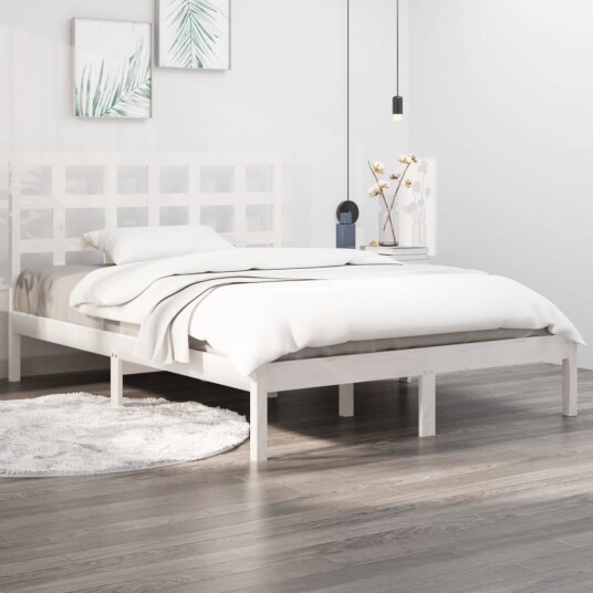 vidaXL Sengeramme hvit heltre 135x190 cm 4FT6 Double 8720287041887