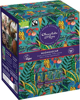 Madagascar Sjokolade Dispenser Boks Øko fra Chocolate and Love - 660 g