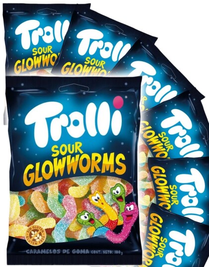24 stk Trolli Sour GlowwormSur Vingummi   Hel Eske