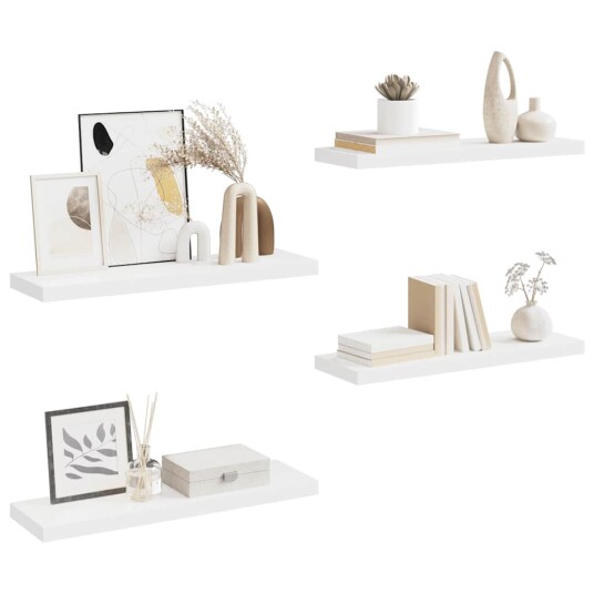 vidaXL Flytende vegghyller 4 stk hvit 80x23,5x3,8 cm MDF vidaXL Flytende vegghyller 4 stk hvit 80x23,5x3,8 cm MDF