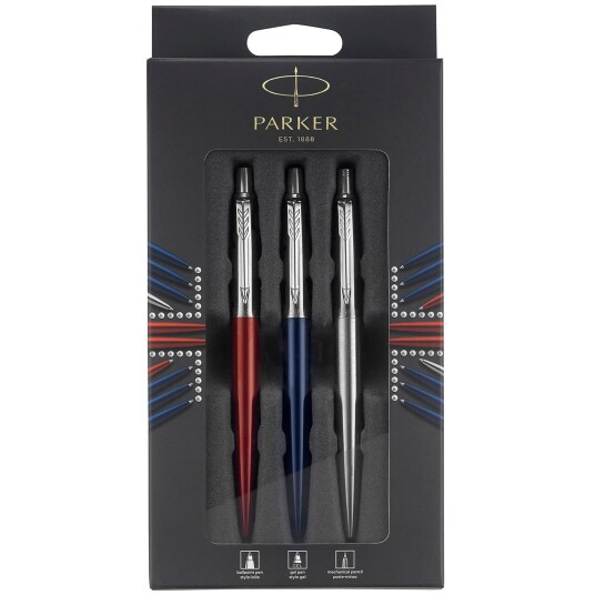 Parker Jotter London Trio Discovery Pack: Ballpoint Pen Royal Blå Gel Pen Rød Kensington & Mechanical Pencil Stainless Steel