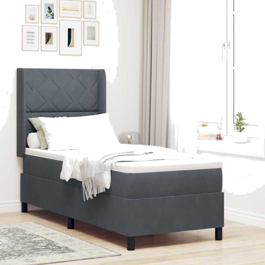 Box Spring Seng med Madrass og LED Mørk Grå 80x200 cm Fløyel