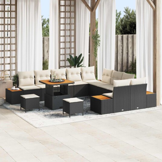 vidaXL Hagesofa Set 13 stk. 12-Antall seter Svart og krem