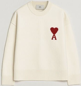 AMI Big Heart Wool Sweater Ecru