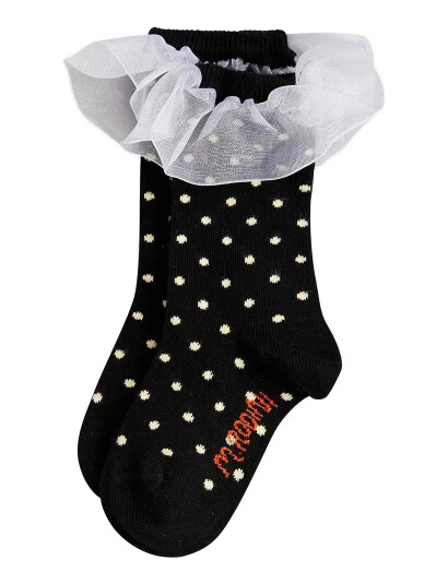 Mini Rodini Polka Dot Frill 1-Pack Socks - Black - 20/23 Mini Rodini Polka Dot Frill 1-Pack Socks - Black - 20/23