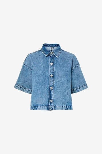 pieces   Denimskjorte pcSky SS A shape Denim Top   Blå