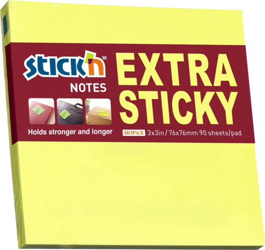 Stick"n Notisblokk Extra Sticky 76x76 90 Blad Neon Gul