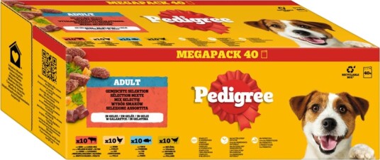 Pedigree Våtfôr Porsjonsposer Blandet Utvalg I Gelé 4 Varianter 40 X 100 G