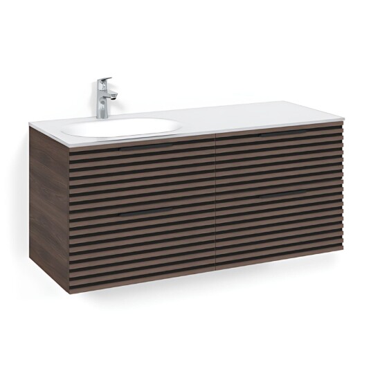 Macro Design Crown Stripe Servantskap 4-skuff - med Venstre Glasservant 120cm Brun ask / Glass Edge Hvit Macro Design Crown Stripe Servantskap 4-skuff - med Venstre Glasservant 120cm Brun ask / Glass Edge Hvit