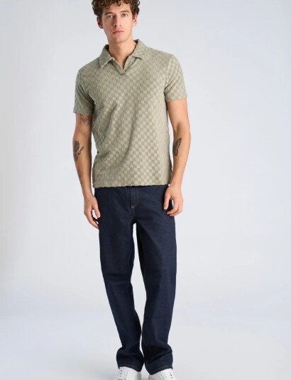 Lindbergh Checkered Towel V Neck Polo S/S Green XL Lindbergh Checkered Towel V Neck Polo S/S Green XL