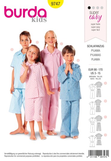 Burda 9747 - Pysjamas EUR: 98-170, US: 3-15