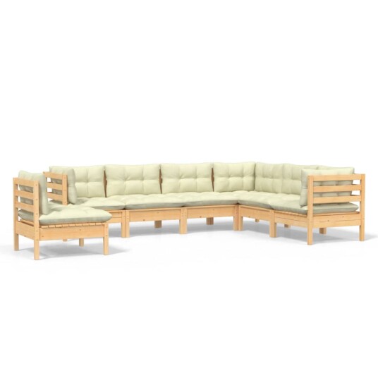  Hagesofagruppe med kremhvite puter 7 deler heltre furu 3096719