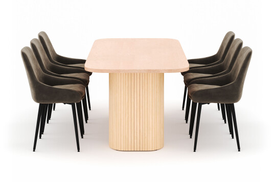 Scandinavian Choice Kopparbo Spisegruppe 200x90cm med 6 Alsarp Spisestoler Naturell
