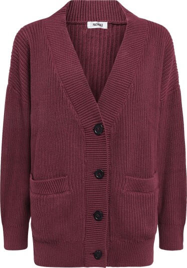 Monki Oversized V Neck Cotton Knit Cardigan RED DARK L