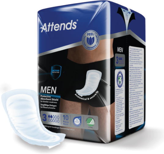 Attends Men 3 Protective Absorbent Shield Innlegg 10 stk.