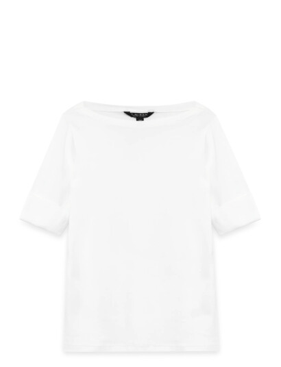 Lauren Ralph Lauren Stretch Cotton Boatneck Tee - White - XXS