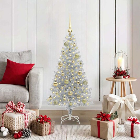 Juletre med 150 LED med stativ sølv 120 cm PET