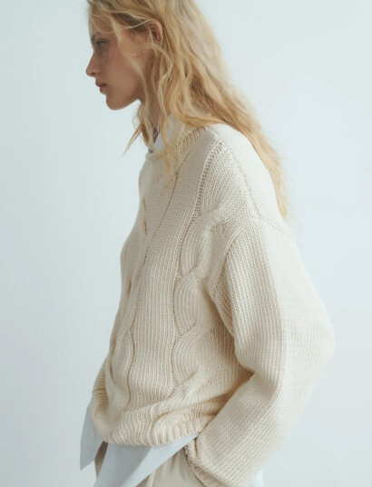 Mango Oversized Cable Knit Sweater Cream M