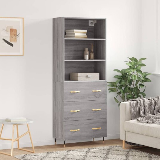 vidaXL Highboard grå sonoma 69,5x34x180 cm konstruert tre 8720845927301