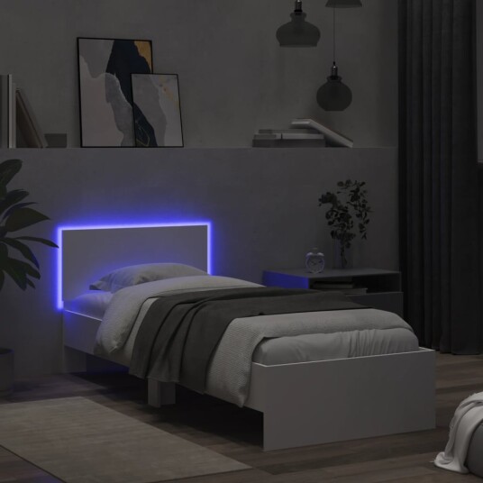 Sengeramme med hodegavl og LED-lys hvit 90x190 cm 8721012241848 Sengeramme med hodegavl og LED-lys hvit 90x190 cm 8721012241848