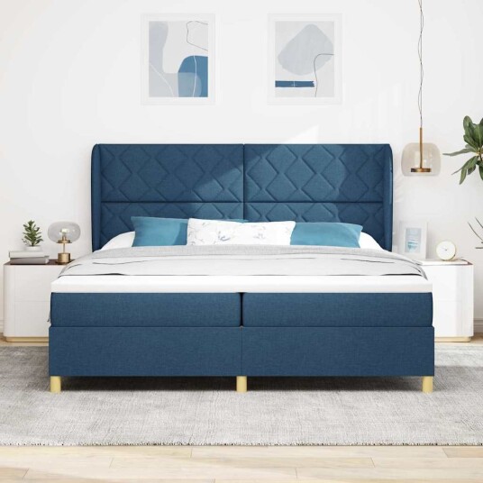 Box Spring Seng med Madrass Blå 200x200 cm Stoff