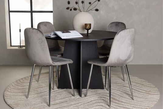 Venture Home Bootcut Spisegruppe 110 cm Rund med 4 Eva Stoler Sort