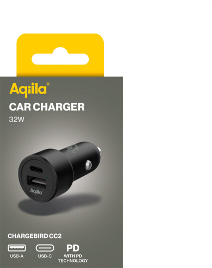 Aqiila Chargebird CC2 USB biladapter 12/24v sigarettenner USB A/USB C 32w Aqiila Chargebird CC2 USB biladapter 12/24v sigarettenner USB A/USB C 32w