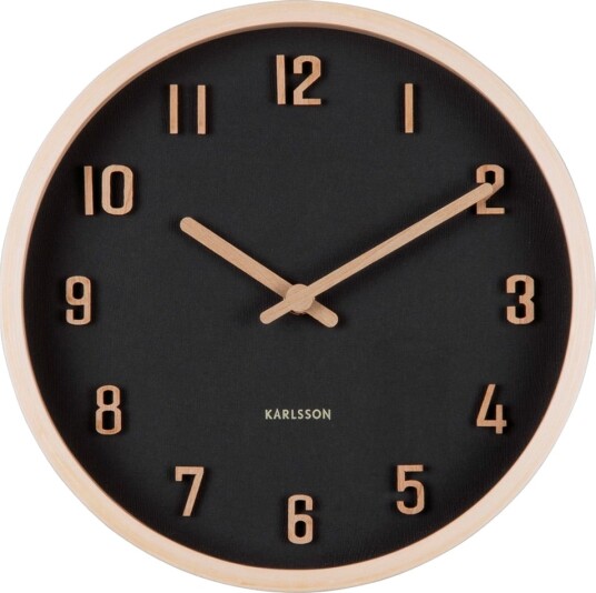 KARLSSON Wall Clock Nervadura Small Black W. Light Wood Beige Ø 22 CM