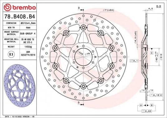 Bremseskive BREMBO 78B408B4