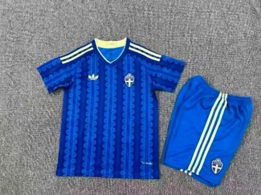 Sveriges herrelandslag i fotball 2026 barnesett drakt og shorts pustende polyester fotballdrakt sportsklær for fans 18