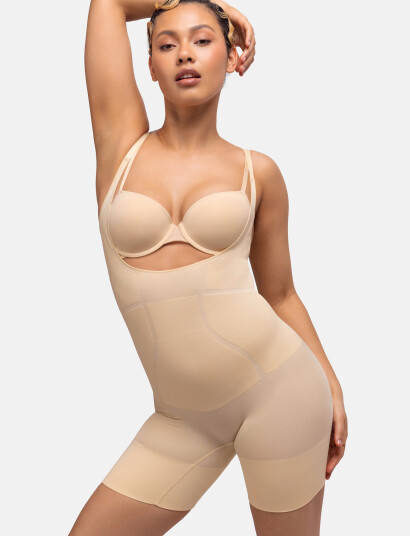 Dorina Absolute Sculpt Open Bust Rompers - Beige - L