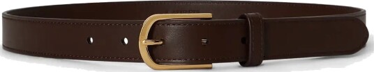Lauren Ralph Lauren Rounded Buckle Leather Skinny Belt Brown M