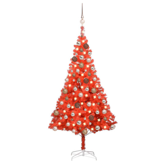 vidaXL Kunstig juletre med LED og kulesett 180 cm PVC rød