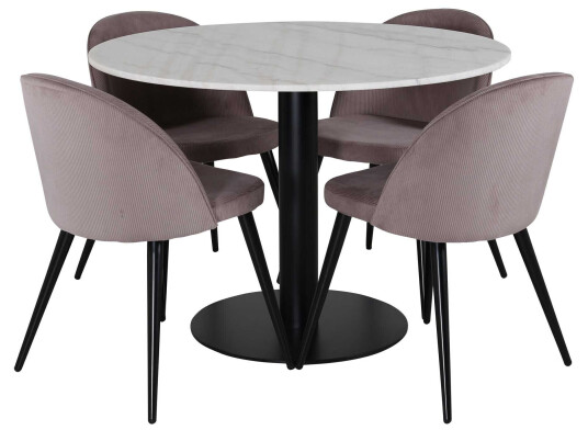 Venture Design Estelle & Velvet spisegruppe Hvit/svart 4 st stoler & bord 106 cm
