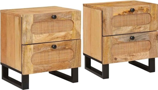  Nattbordskap 2 pcs Naturlig 40 x 33 x 46 cm Massiv mango tre