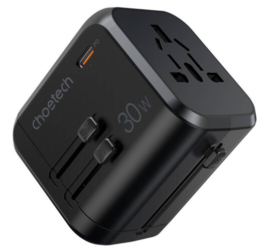 Choetech GaN 30W PD 1x USB-C og 3x USB-A reiseoplader - US/UK/EU/AU Choetech GaN 30W PD 1x USB-C og 3x USB-A reiseoplader - US/UK/EU/AU