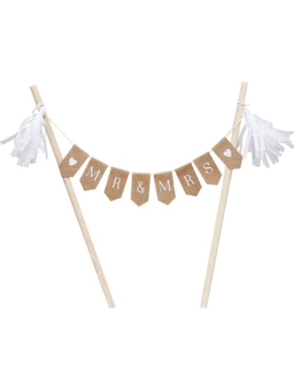 Mr & Mrs Mini Banner Kakepynt Kaketopper Rustic Country