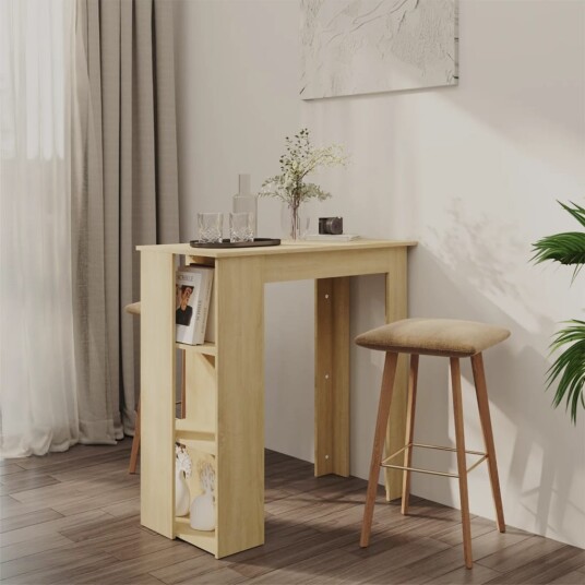 vidaXL Barbord med hylle sonoma eik 102x50x103,5 cm sponplate