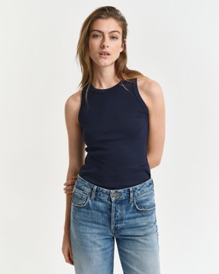 Gant Ribbestrikket tanktop med høy halslinning EVENING BLUE XL