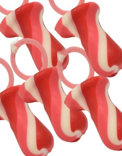 24 stk Strawberry & Cream Rock Dummies   Hvit og Rød Smokk med Jordbærsmak   Hel Eske 1,6 kg