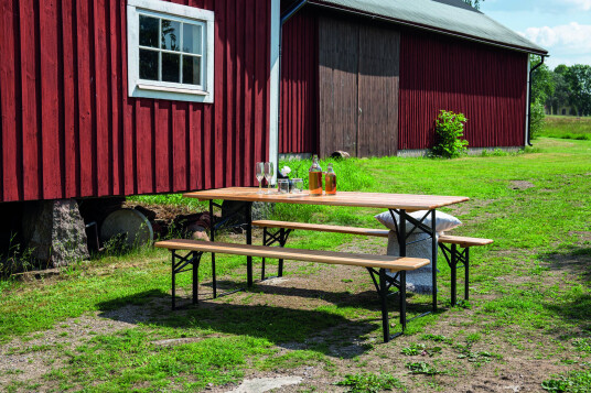 Venture Design Guniess spisegruppe Natur 2 sammenleggbare benker & bord 200x60 cm Natur
