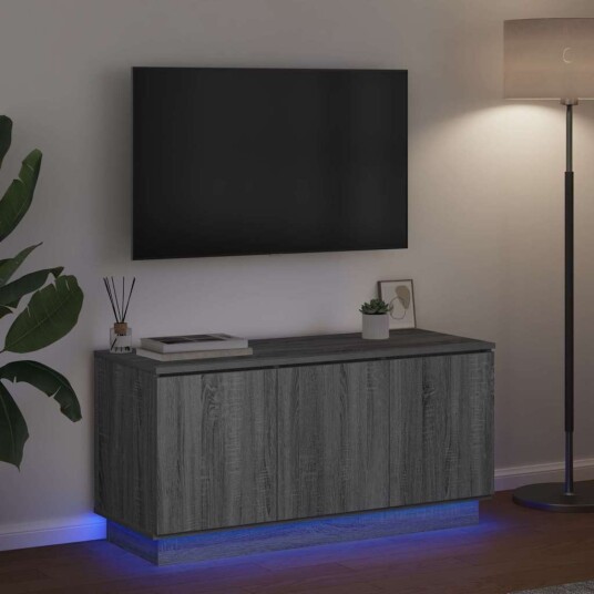 TV skap med LED Grå sonoma 100 x 38 x 49 cm Konstruert tre TV skap med LED Grå sonoma 100 x 38 x 49 cm Konstruert tre