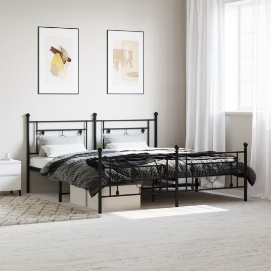 vidaXL Sengeramme i metall med hode- og fotgavl svart 183x213 cm 8721012248953