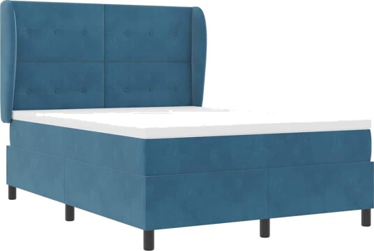 Bokfjær seng med madrass Mørkeblå 140x190 cm Fløyel Bokfjær seng med madrass Mørkeblå 140x190 cm Fløyel