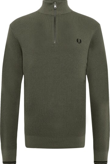 Fred Perry Waffle Stitch Half Zip Jmpr LRL WRTH GREEN M