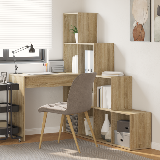  Hjørneskrivebord med hylle Sonoma eik 101,5 x 149,5 x 149,5 cm