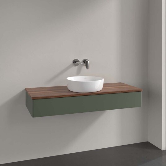 Villeroy & Boch Antao Servantskap med 1 skuff 120x50x19 cm u/lys Grønn Matt/Valnøtt Villeroy & Boch Antao Servantskap med 1 skuff 120x50x19 cm u/lys Grønn Matt/Valnøtt
