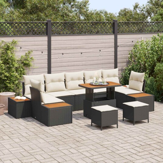 vidaXL Hagesofa Set 10 stk. 9-Antall seter Svart og krem
