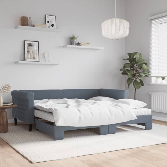  Uttrekkbar dagseng med madrass mørkegrå 90x190 cm fløyel