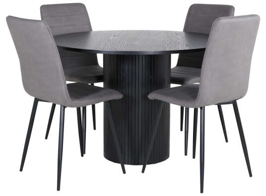 Venture Design Bianca & Windu spisegruppe Grå/svart 4 stoler & bord 110 cm